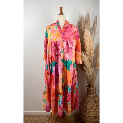 Robe longue bohème colorée coton broderie anglaise grande taille