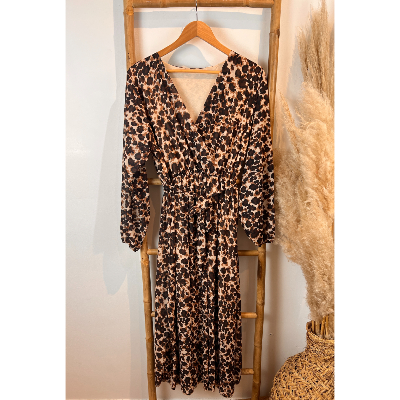 Robe longue léopard en voile doublé