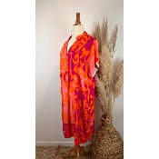 Robe viscose imprimée grande taille fushia / orange  / rose