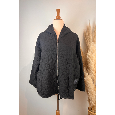 Veste capuche coton imprimé floral matelassé grande taille