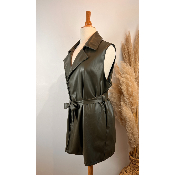 Veste trench sans manches en simili cuir grande taille