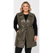 Veste trench sans manches en simili cuir grande taille