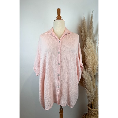 Chemise manches courtes gaze de coton unie grande taille 52/56