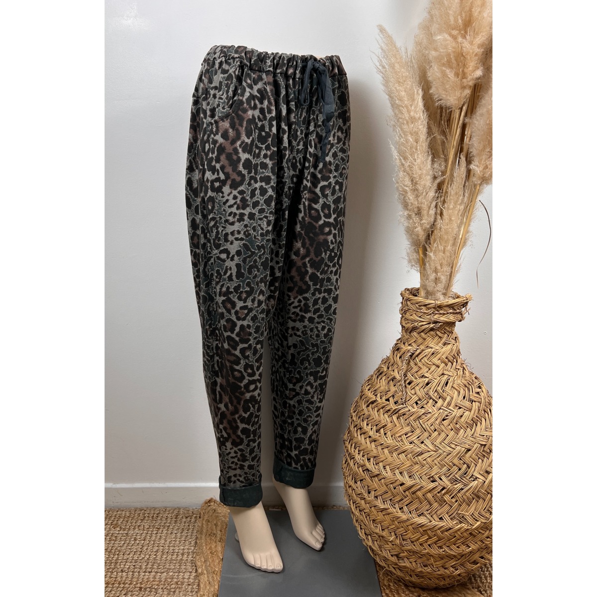 Legging CAMAÏEU Imprimé Léopard - Taille Haute, Couleur Noir/gris, Taille 40, Matière Stretch (élasthanne, Polyester, Viscose)