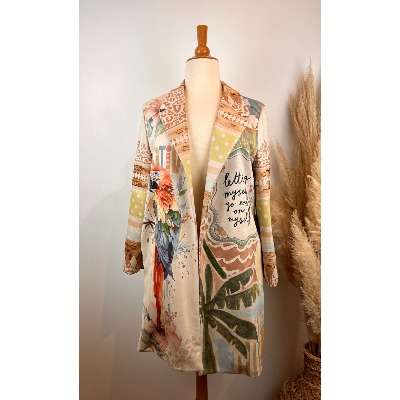 Manteau en suédine imprimée perroquet