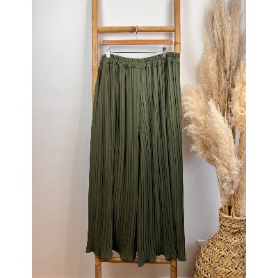 Pantalon large palazzo uni plissé grande taille