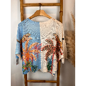 Pull bicolore léopard palmier