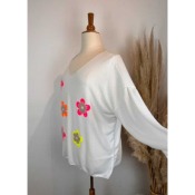 Pull fleurs col v grande taille