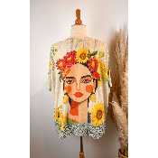 Pull lurex manches courtes visage tournesols grande taille