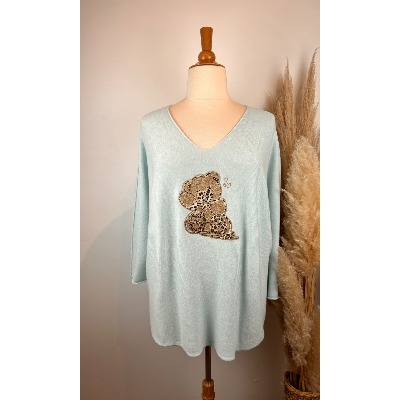 Pull col V ours léopard grande taille