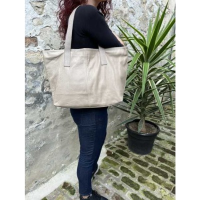 Sac cuir souple petit cabas taupe clair