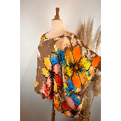 Tunique oversize imprimée fleurs soie & viscose grande taille