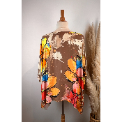 Tunique oversize imprimée fleurs soie & viscose grande taille