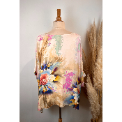 Tunique oversize imprimée pivoines soie & viscose grande taille