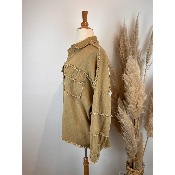 Veste bohème coton effiloché motif dos pompons